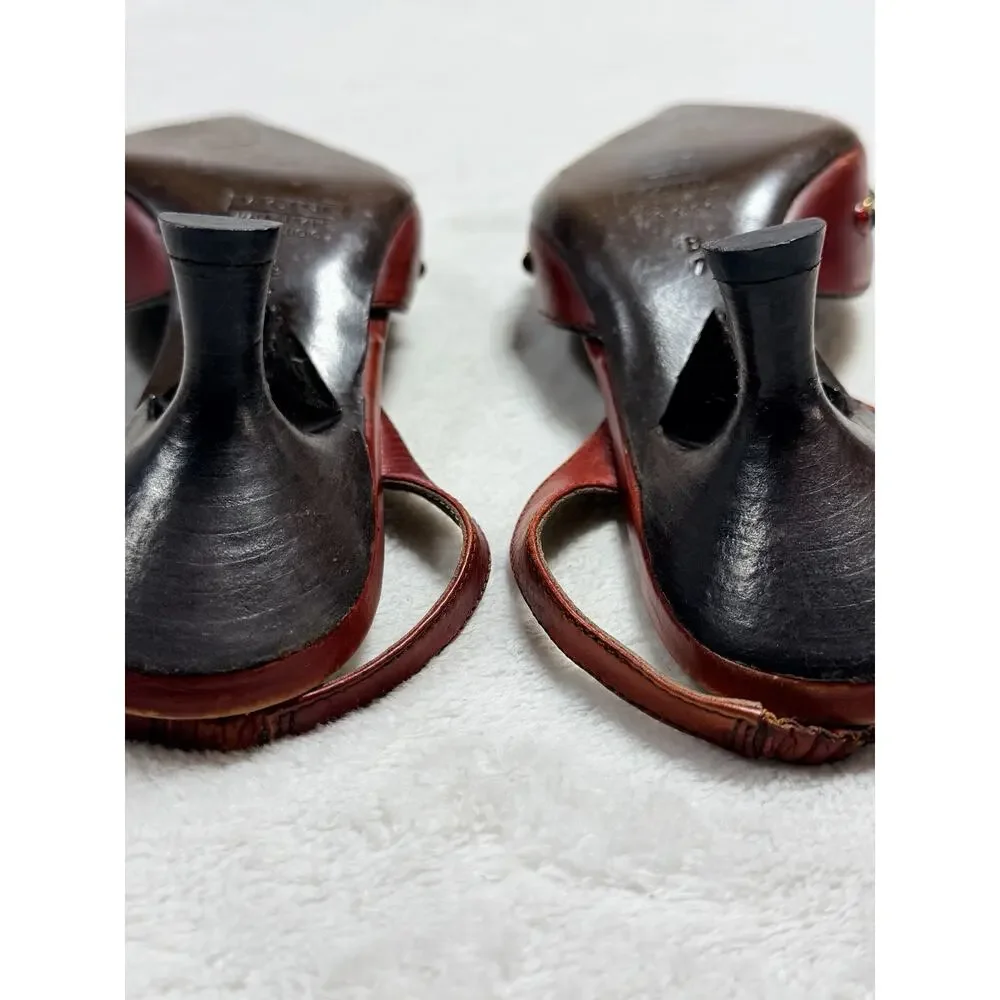 Vtg Giuseppe Zanotti Vicini Jeweled Red Leather Slingback Heels Italy 7B Medium - Picture 9 of 16